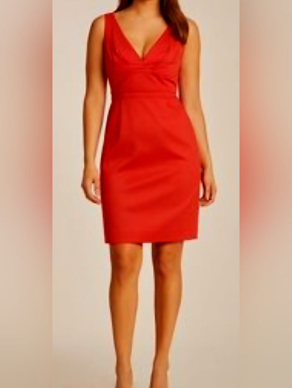 Tahari Sleeveless V-Neck Coral Sheath Dress